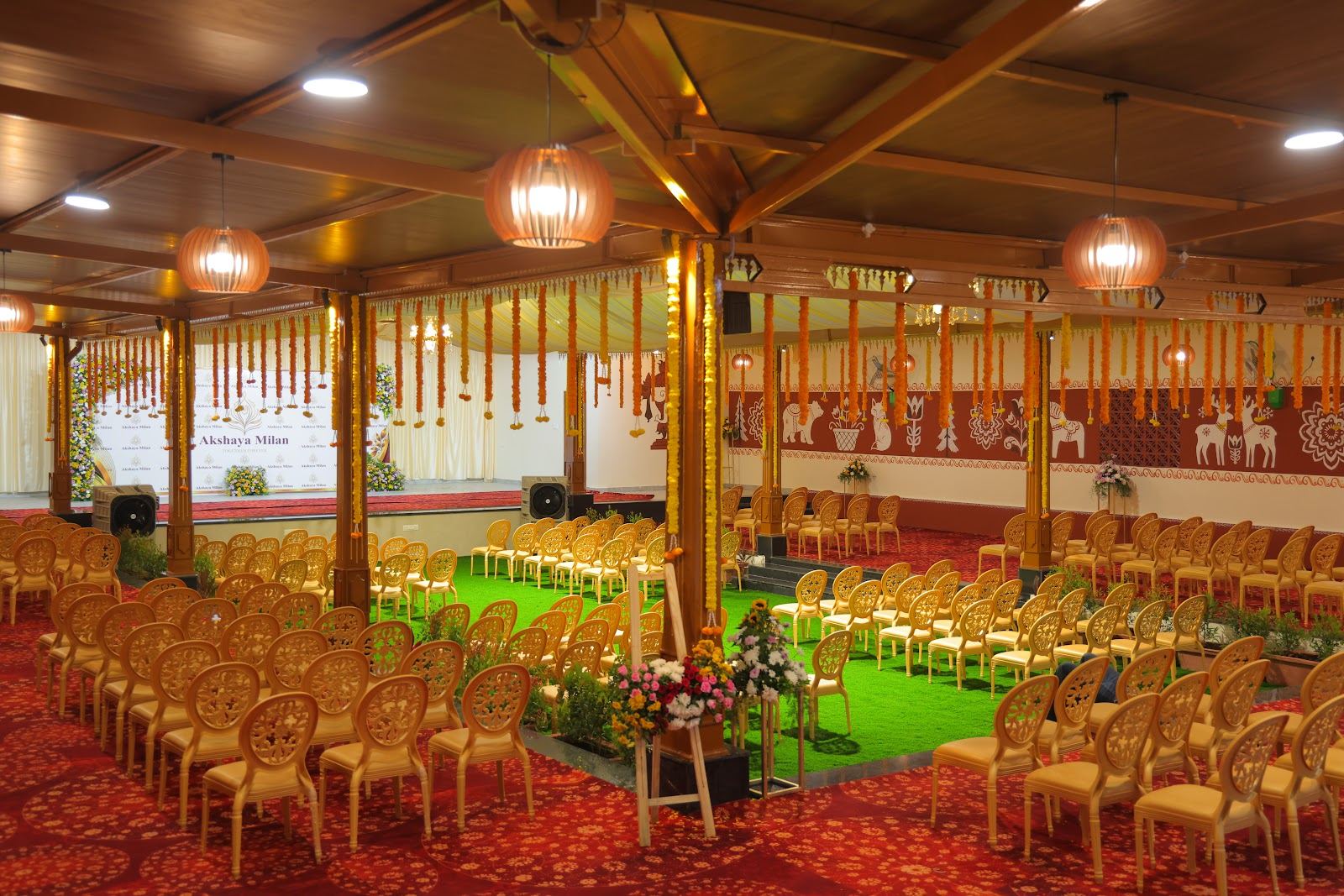 Banquet hall arranged for a reception at Akshaya Milan